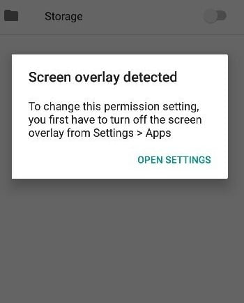 Screen Overlay Detected Error