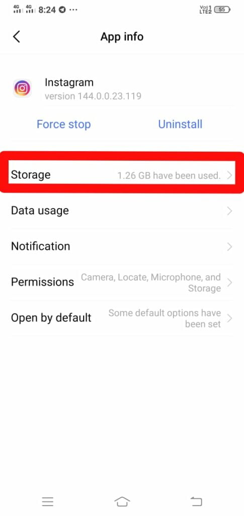 clear storage to fix instagram crashing problem