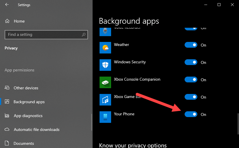 disable your phone app in windows 10