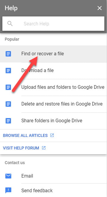 Find or recover file from Google Drive