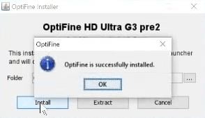 optifine installed successfully