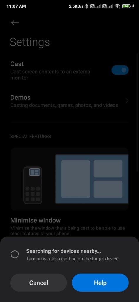 Cast settings on Android for Roku