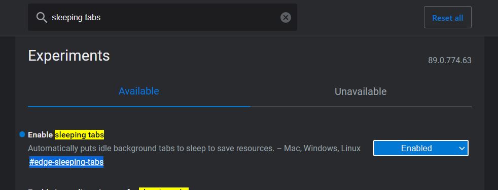 Enable sleeping tabs