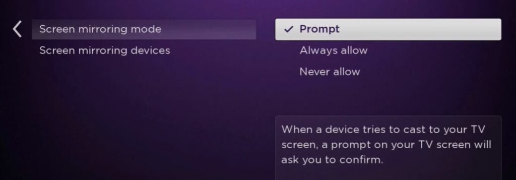 roku screen mirroring mode