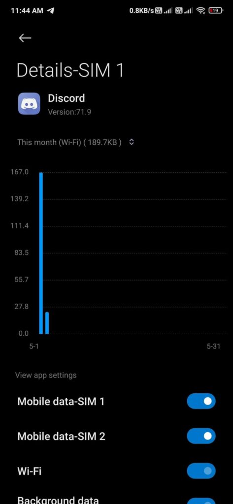 discord data usage on smartphone