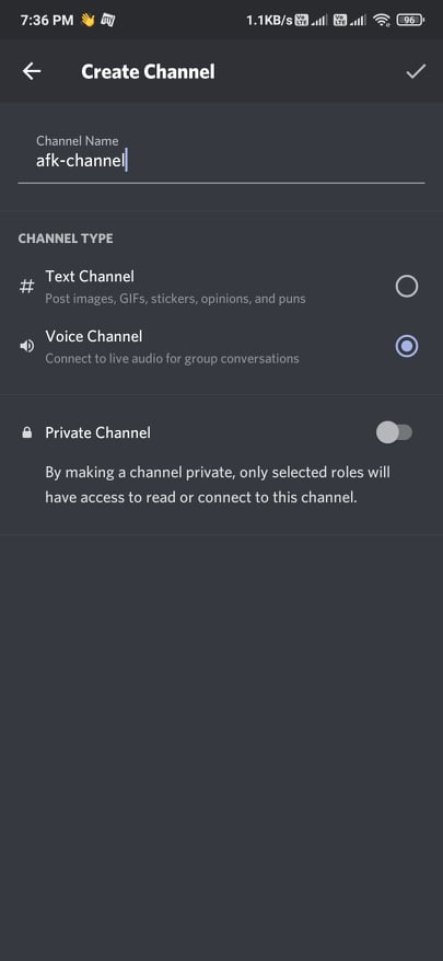 Create a new AFK Channel on Discord Android