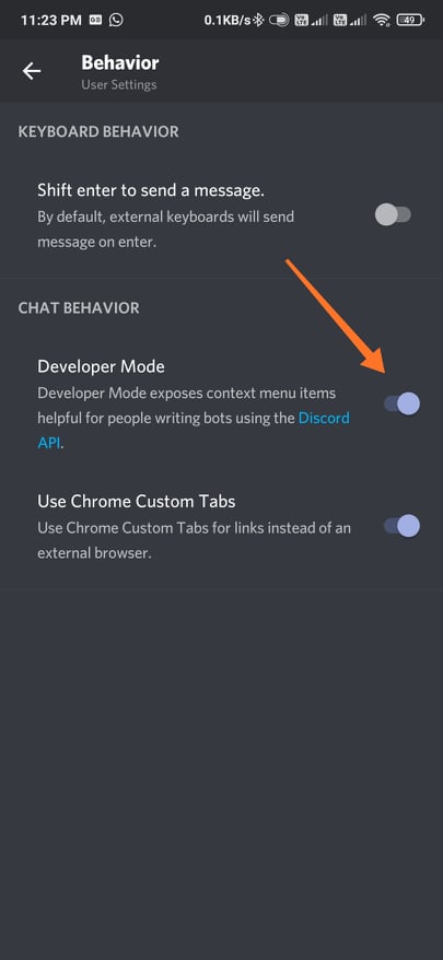 Enable Developer mode on Discord App