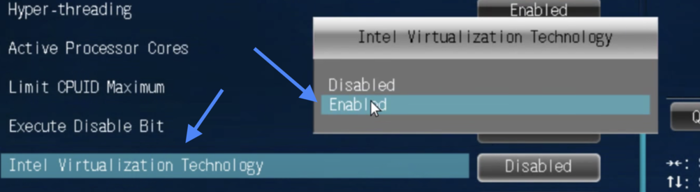 Enable Intel Virtualization Technology
