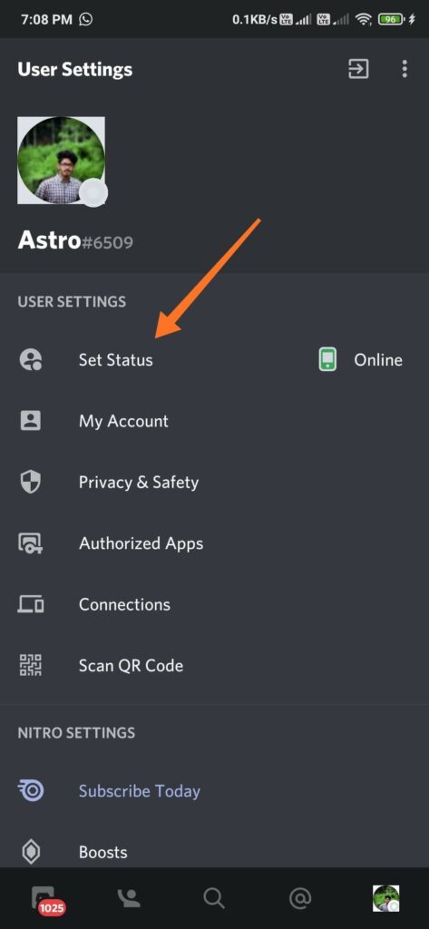 Set Status Discord Mobile App