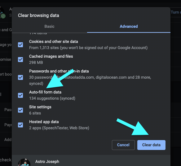 Clear Autofill Data on Chrome
