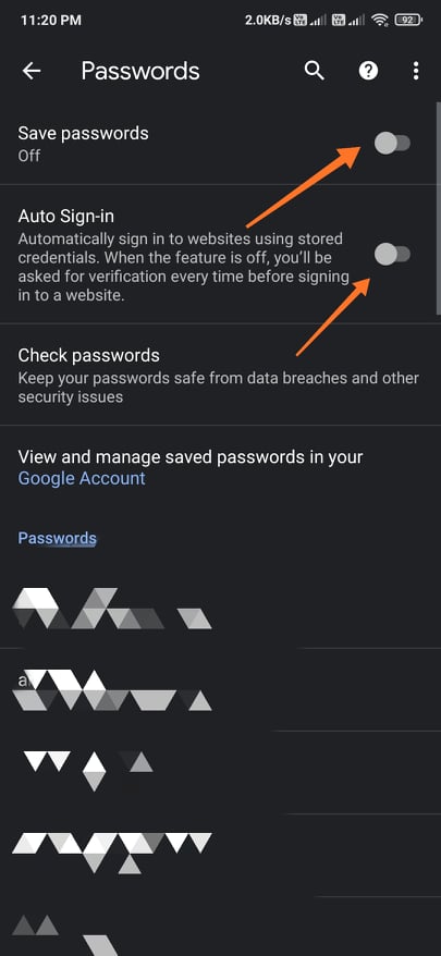 Disable Autofill Passwords
