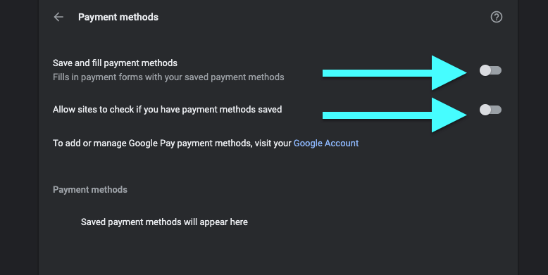 Disable Autofill Payment Methods on PC