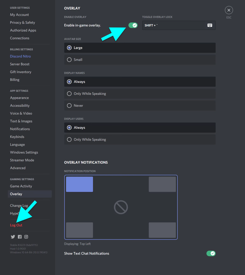 Discord Overlay Settings