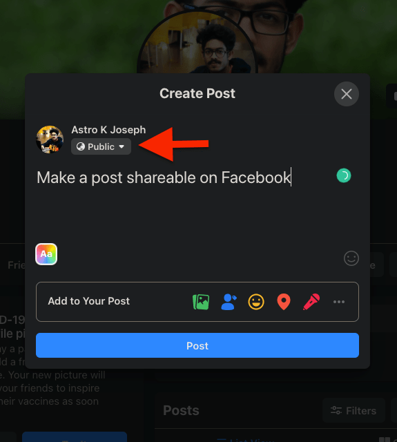 Make New Posts Shareable on Facebook
