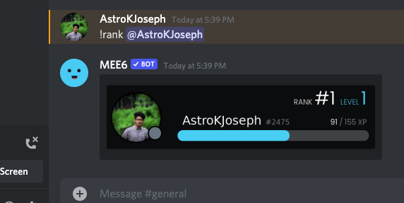 Rank Details of a User on Discord
