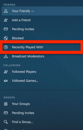 Recently Played With Option on Steam App
