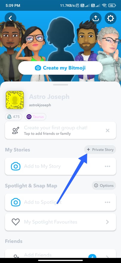 Add New Private Story on Snapchat