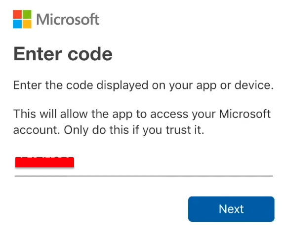 Enter the Microsoft Code