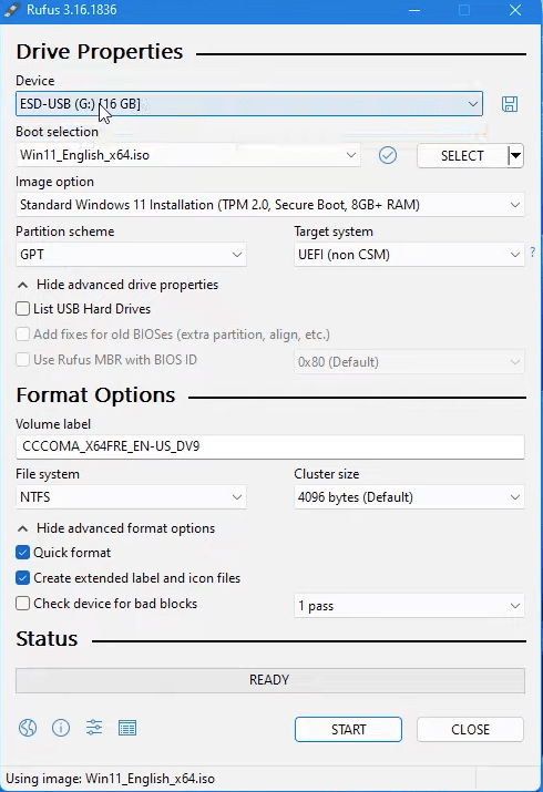 Burn Windows 11 ISO with Rufus