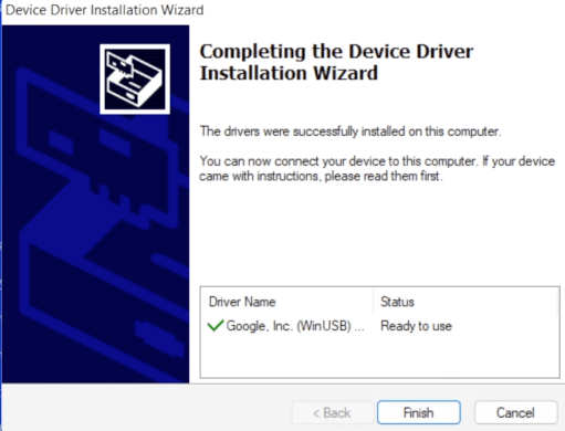 Finish device driver installation