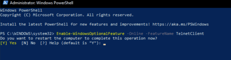 Enable Telnet via PowerShell