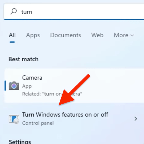 Turn WIndows Features On or Off