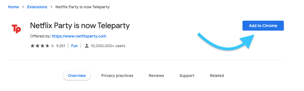 Add Teleparty to Chrome