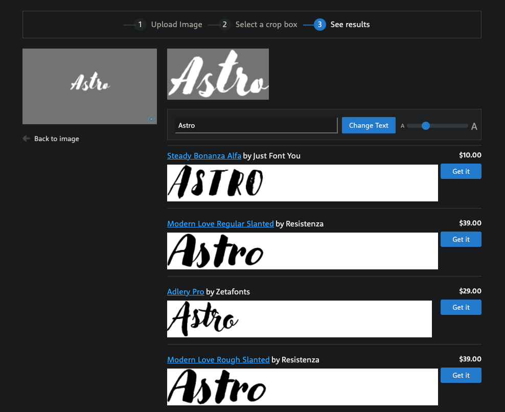 Matched font results
