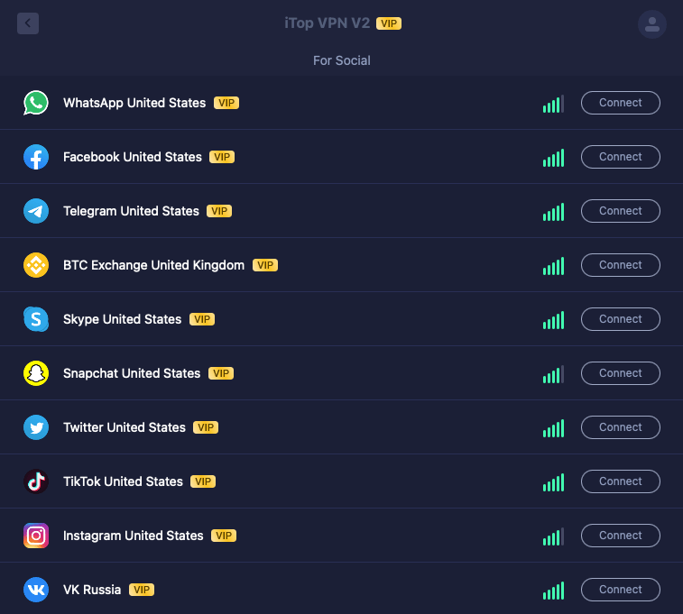 iTopVPN Social Servers