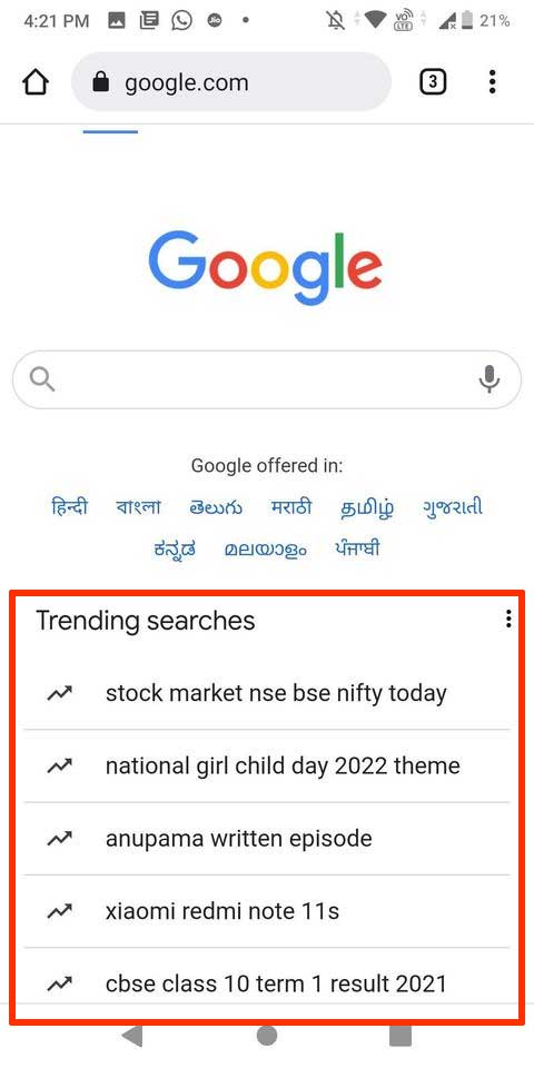 Trending Searches Android