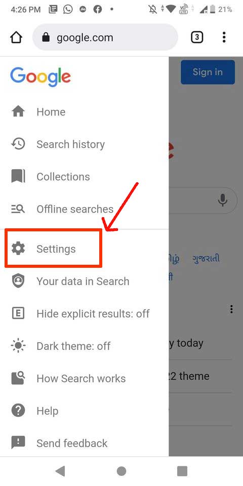 Android Chrome Settings