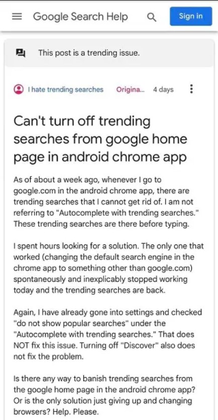Disable Trending Searches Issue