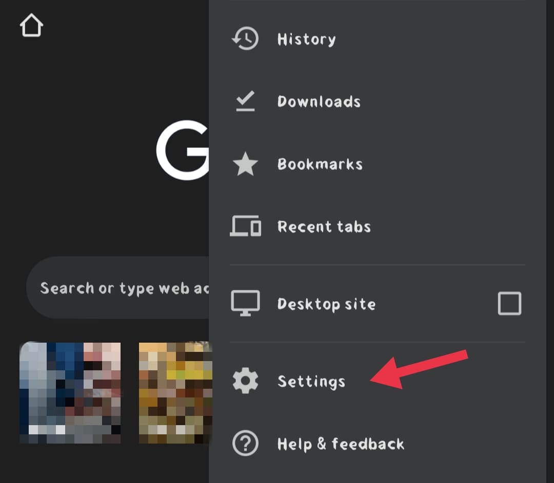 Chrome menu tab