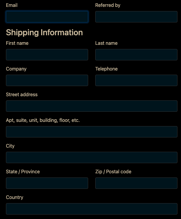 shipping information