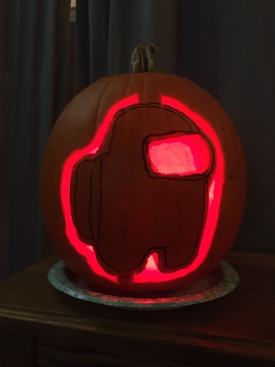 Red Neon Among Us Carving