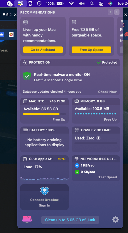 clean my mac x toolbar
