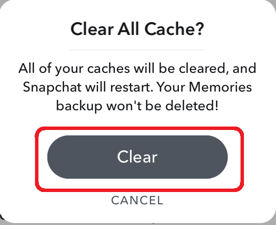 confirm cache clear on snapchat