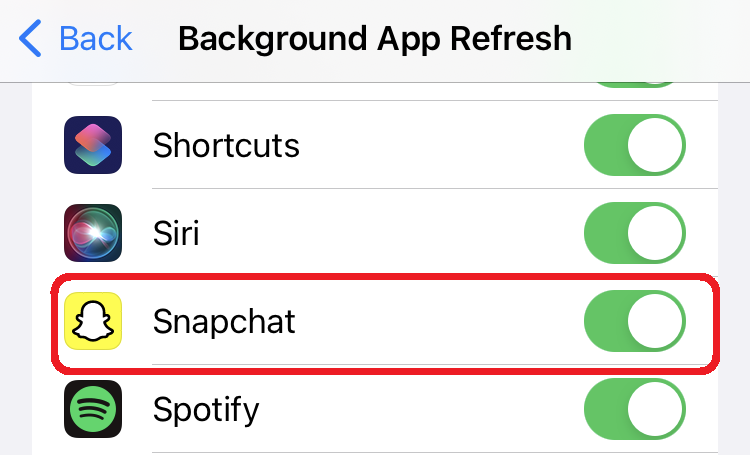 iphone background refresh settings for snapchat