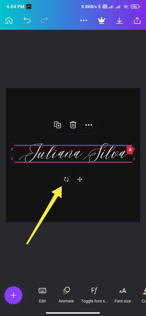 Tap to reveal rotation slider in Canva