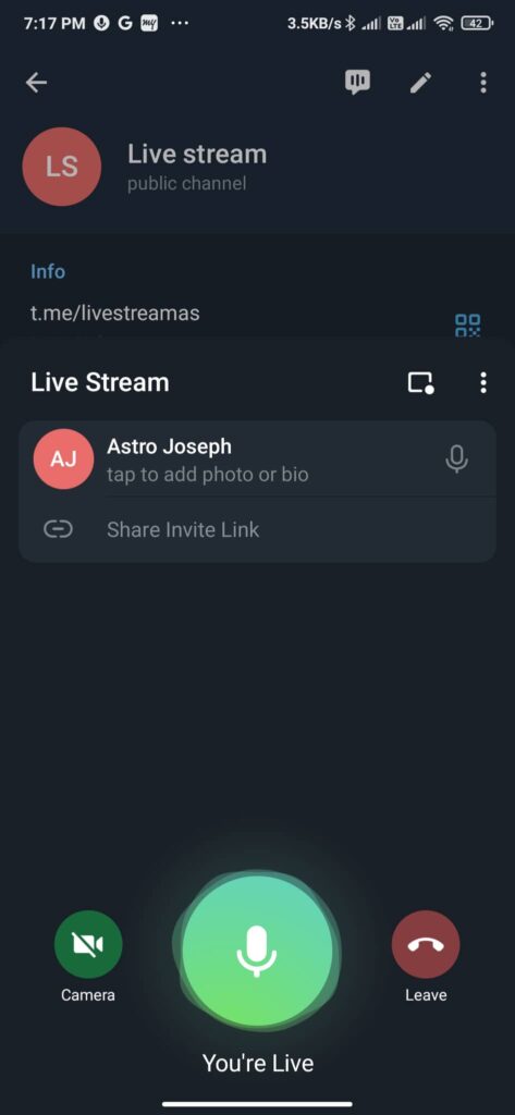 streaming live on telegram