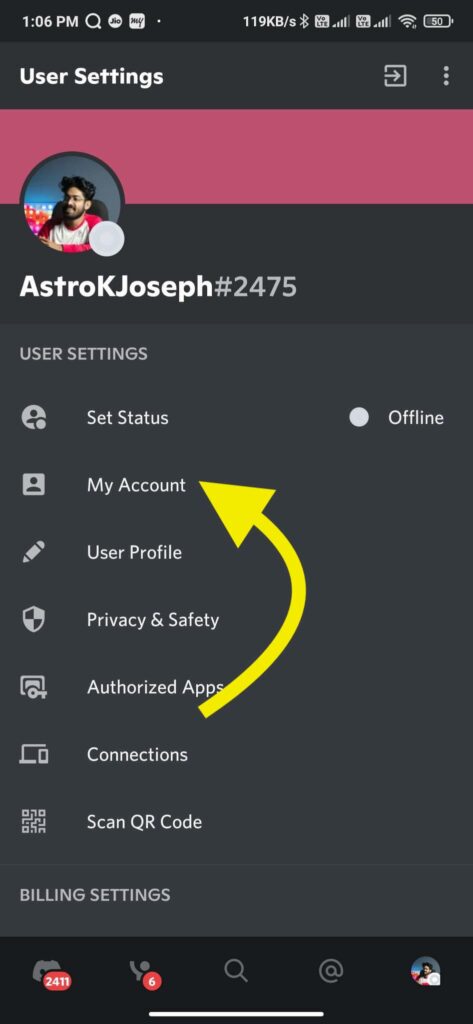 my account settings discord