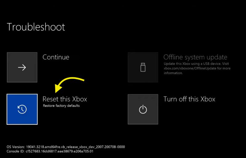 reset xbox one