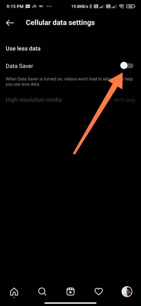 turn off Data Saver mode in Instagram