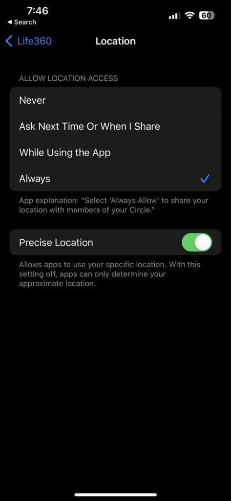 enable location access for life360