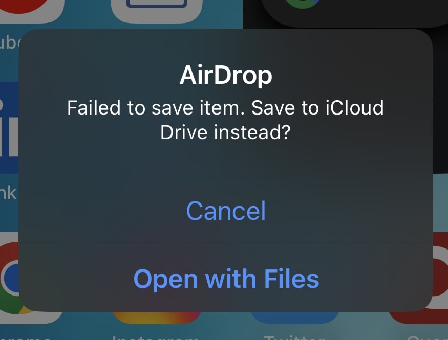 AirDrop failed to save item error