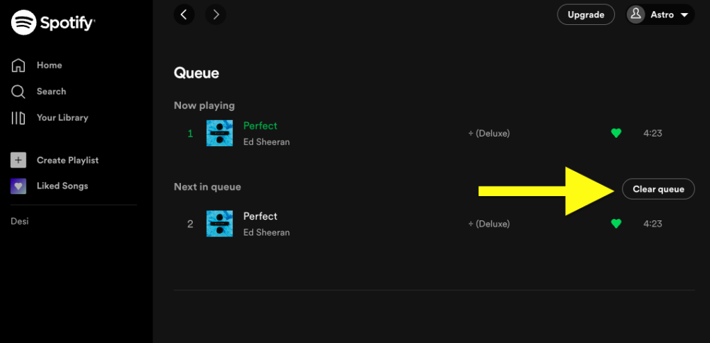 clear queue on spotify web