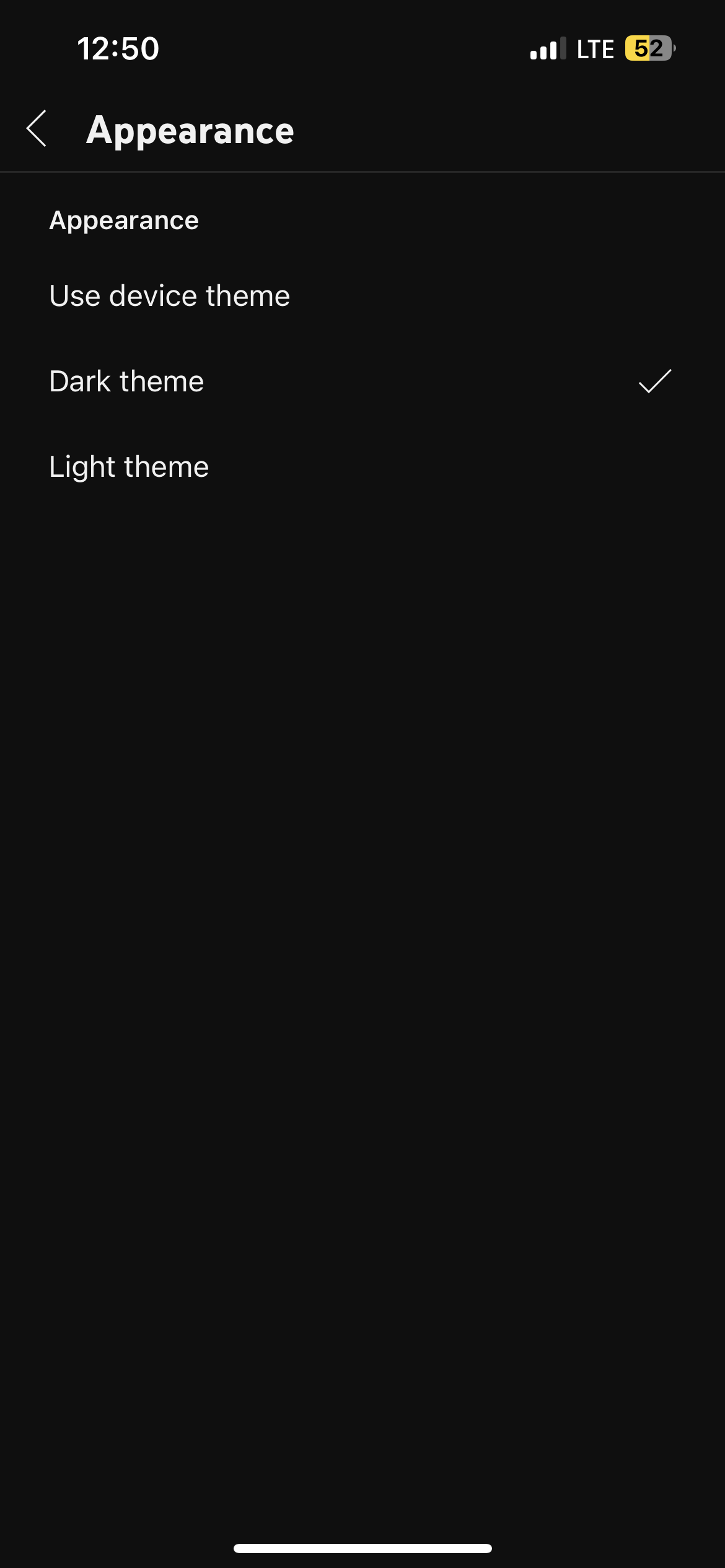 dark theme on youtube app