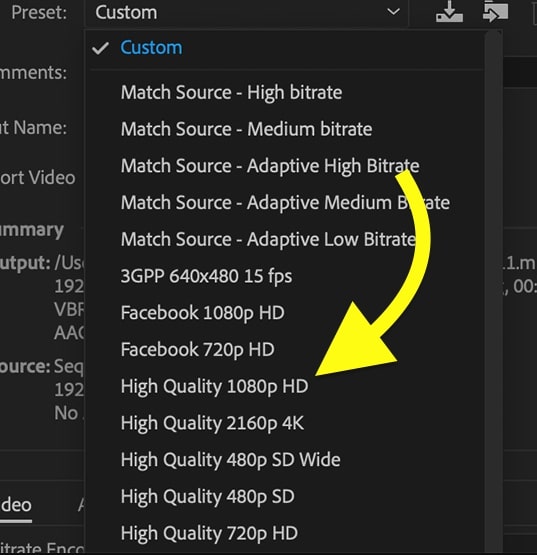 export video in 1080p