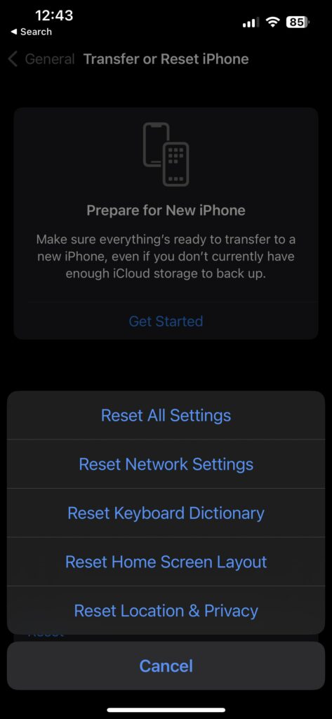 reset iphone settings