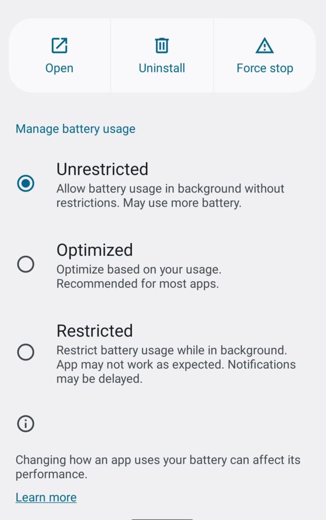 unrestricted battery usage